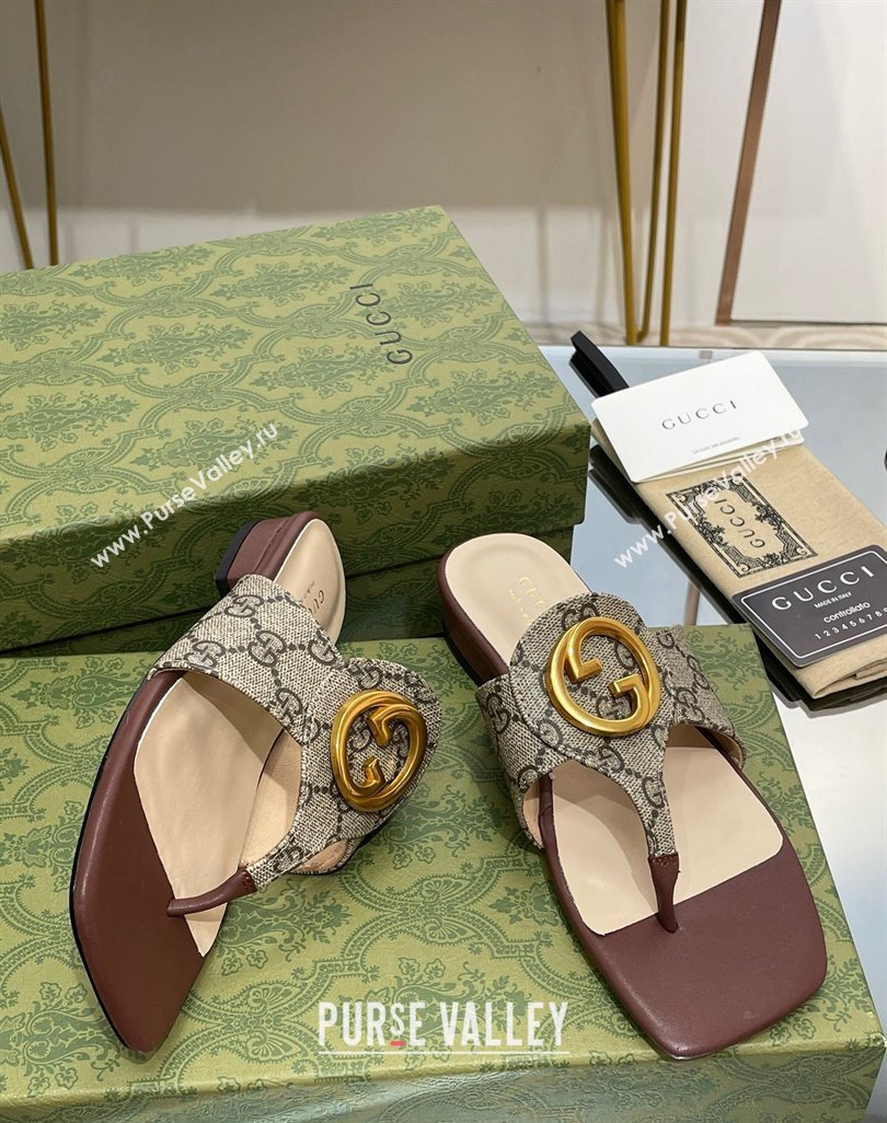 Gucci Blondie Flat Slide Thong Sandals in Canvas with Interlocking G 2024 (MD-240427038)