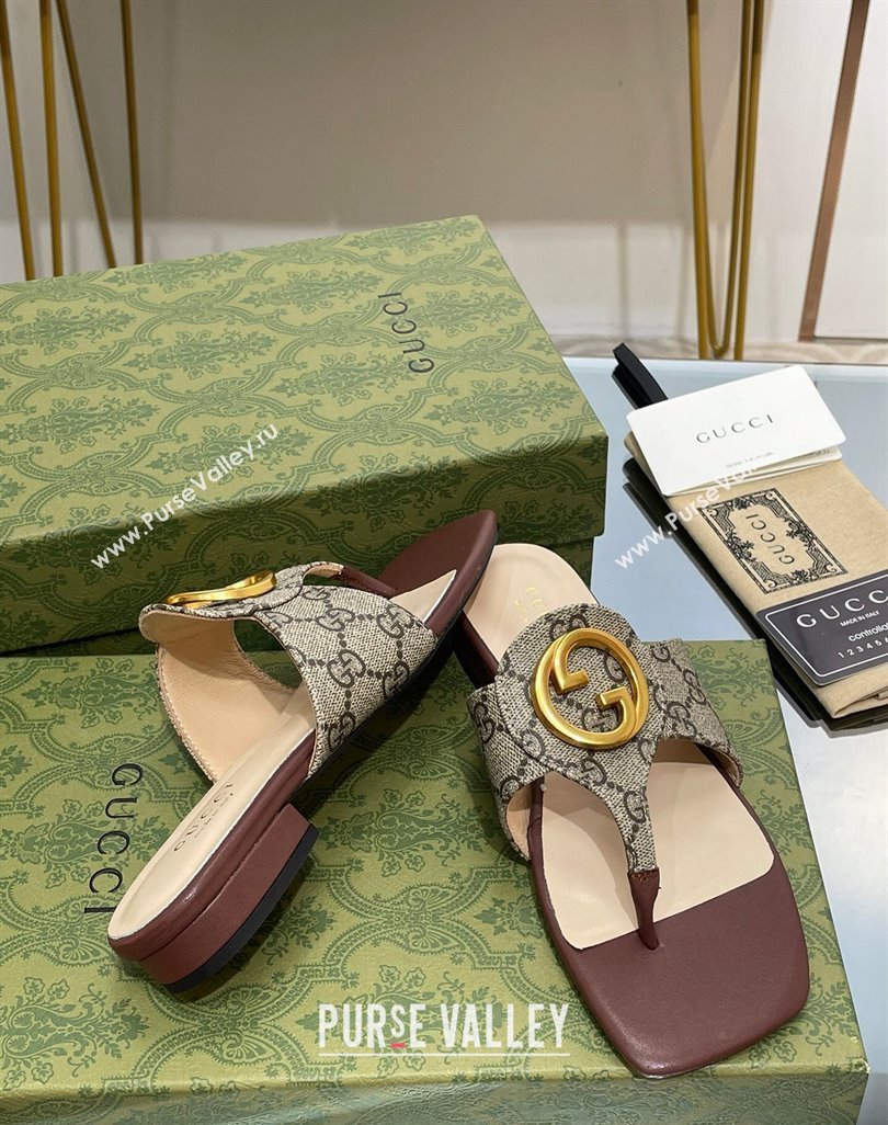 Gucci Blondie Flat Slide Thong Sandals in Canvas with Interlocking G 2024 (MD-240427038)