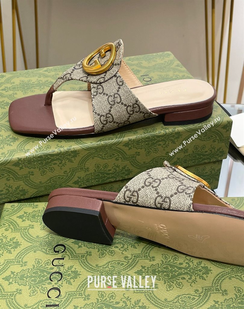 Gucci Blondie Flat Slide Thong Sandals in Canvas with Interlocking G 2024 (MD-240427038)