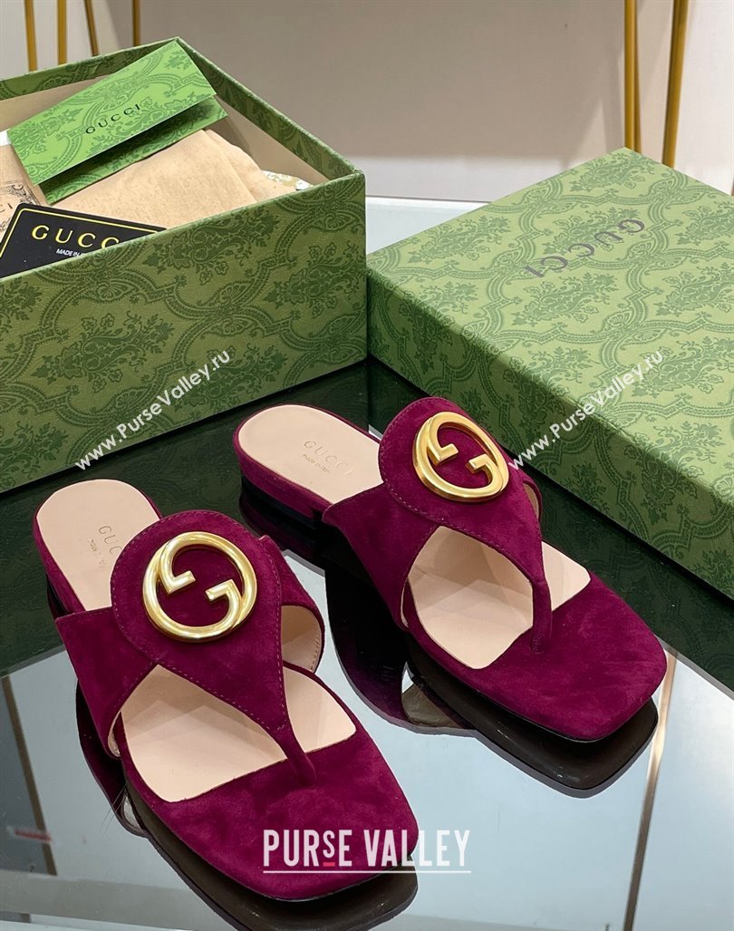Gucci Blondie Flat Slide Thong Sandals in Suede with Interlocking G Purple 2024 (MD-240427040)