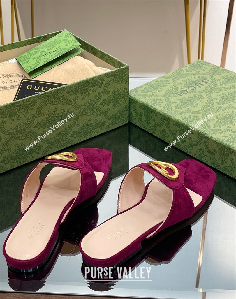 Gucci Blondie Flat Slide Thong Sandals in Suede with Interlocking G Purple 2024 (MD-240427040)