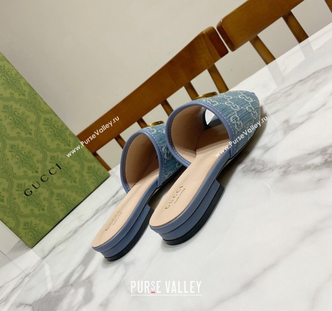 Gucci Denim Flat Slide Sandals with GG Blue 2024 0427 (MD-240427042)