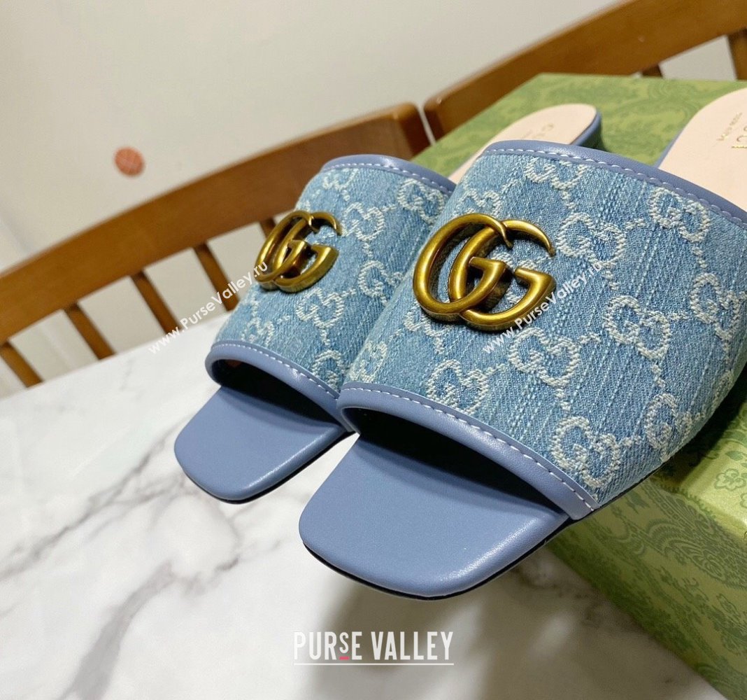 Gucci Denim Flat Slide Sandals with GG Blue 2024 0427 (MD-240427042)