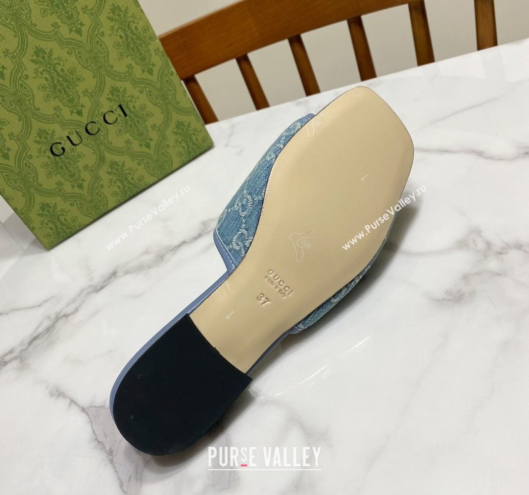 Gucci Denim Flat Slide Sandals with GG Blue 2024 0427 (MD-240427042)
