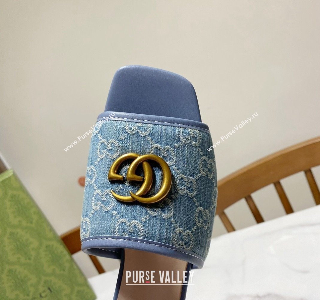 Gucci Denim Flat Slide Sandals with GG Blue 2024 0427 (MD-240427042)