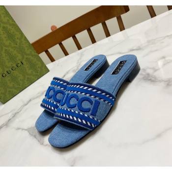 Gucci Denim Flat Slide Sandals with Gucci Script Blue2 2024 (MD-240427043)
