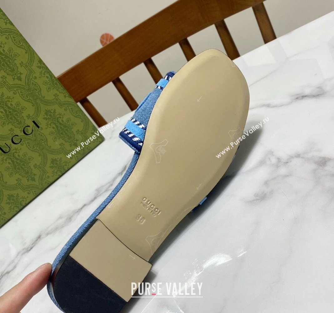 Gucci Denim Flat Slide Sandals with Gucci Script Light Blue 2024 (MD-240427044)