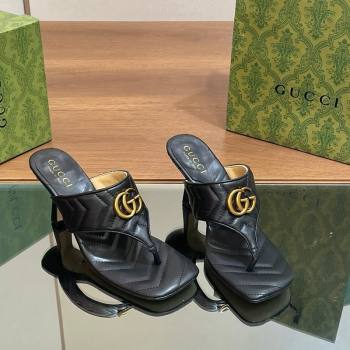 Gucci Double G Thong Slide Sandals 5.5cm in Chevron Leather Black 2024 776995 (MD-240427046)