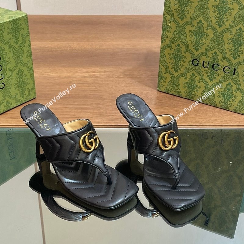 Gucci Double G Thong Slide Sandals 5.5cm in Chevron Leather Black 2024 776995 (MD-240427046)