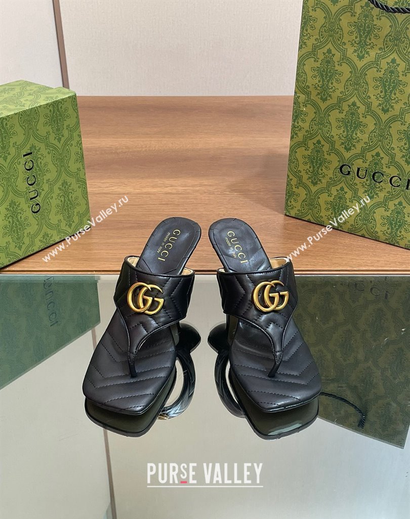 Gucci Double G Thong Slide Sandals 5.5cm in Chevron Leather Black 2024 776995 (MD-240427046)