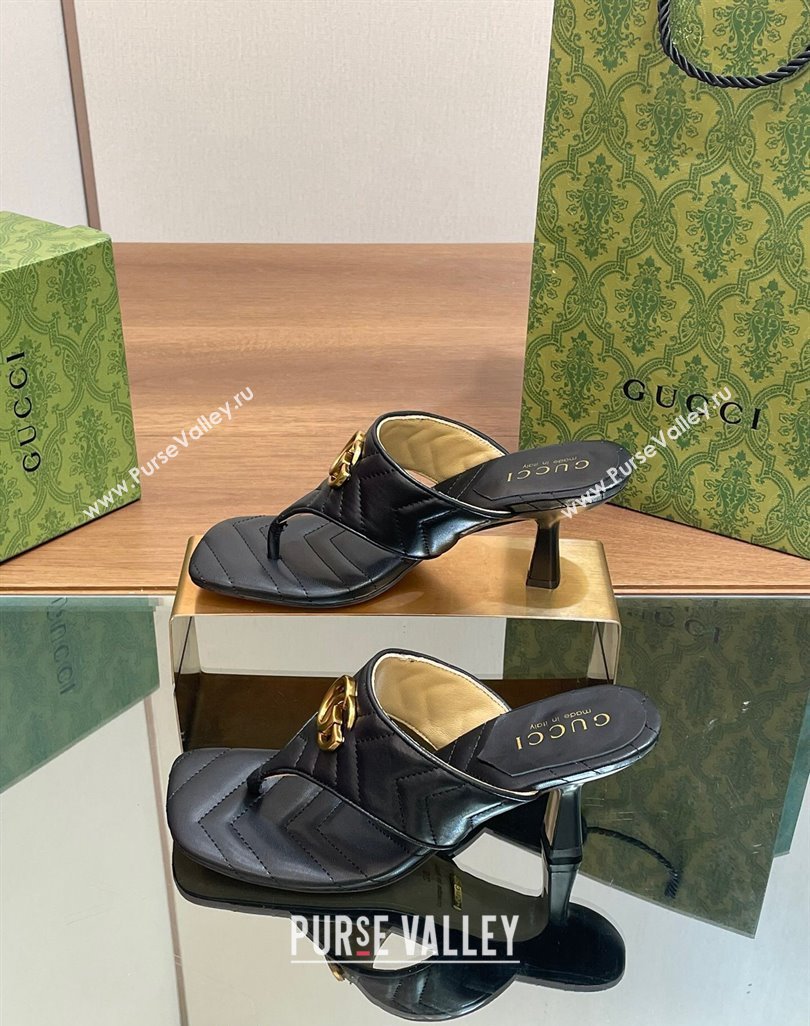 Gucci Double G Thong Slide Sandals 5.5cm in Chevron Leather Black 2024 776995 (MD-240427046)