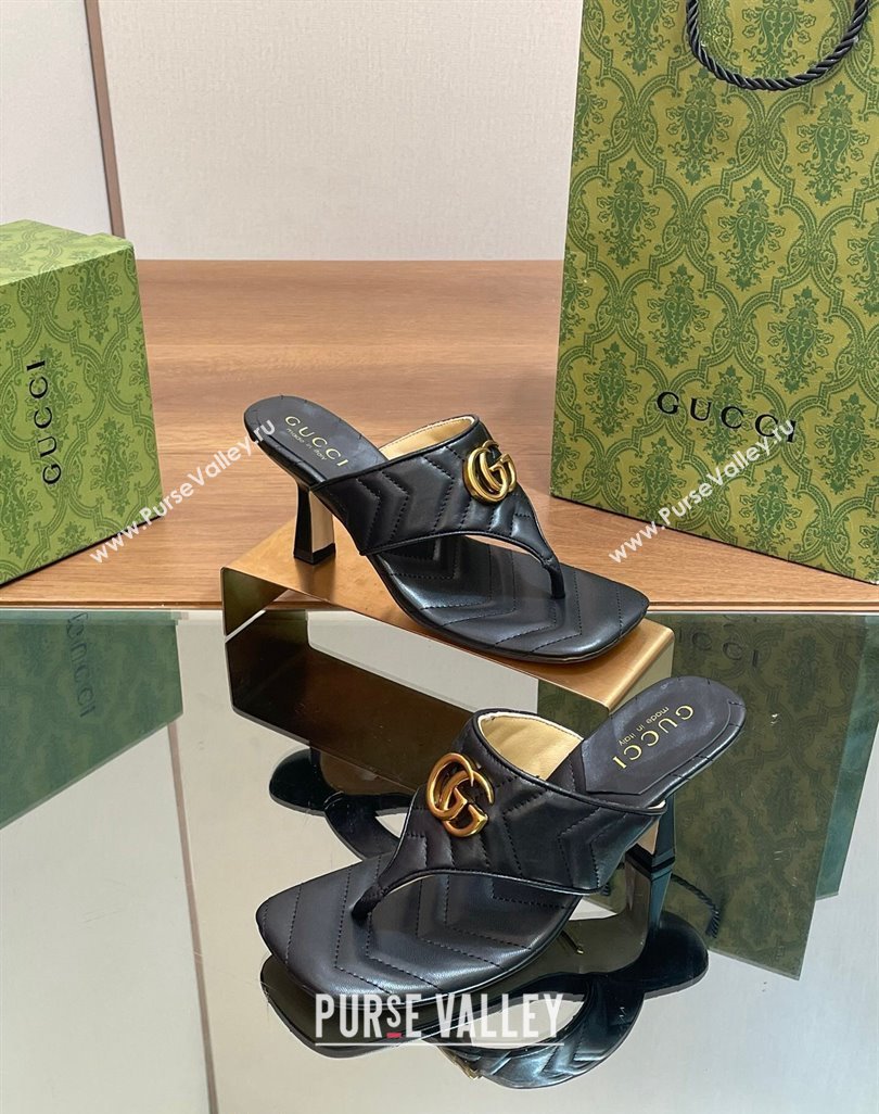 Gucci Double G Thong Slide Sandals 5.5cm in Chevron Leather Black 2024 776995 (MD-240427046)