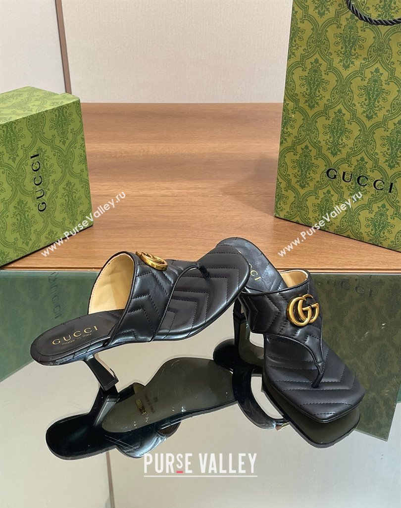 Gucci Double G Thong Slide Sandals 5.5cm in Chevron Leather Black 2024 776995 (MD-240427046)