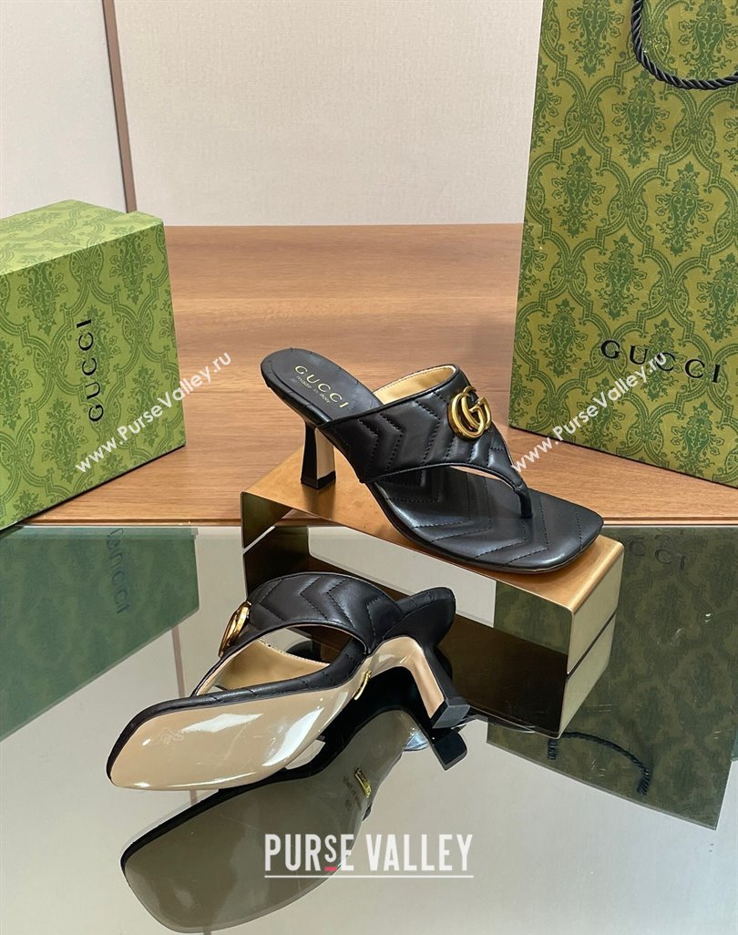 Gucci Double G Thong Slide Sandals 5.5cm in Chevron Leather Black 2024 776995 (MD-240427046)