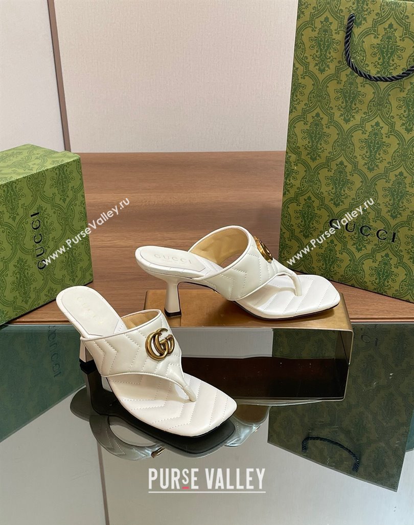 Gucci Double G Thong Slide Sandals 5.5cm in Chevron Leather White 2024 776995 (MD-240427047)