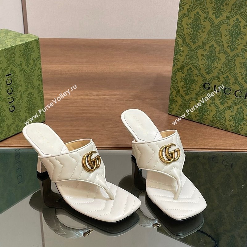 Gucci Double G Thong Slide Sandals 5.5cm in Chevron Leather White 2024 776995 (MD-240427047)