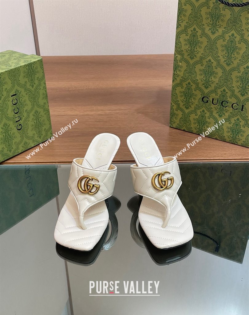 Gucci Double G Thong Slide Sandals 5.5cm in Chevron Leather White 2024 776995 (MD-240427047)