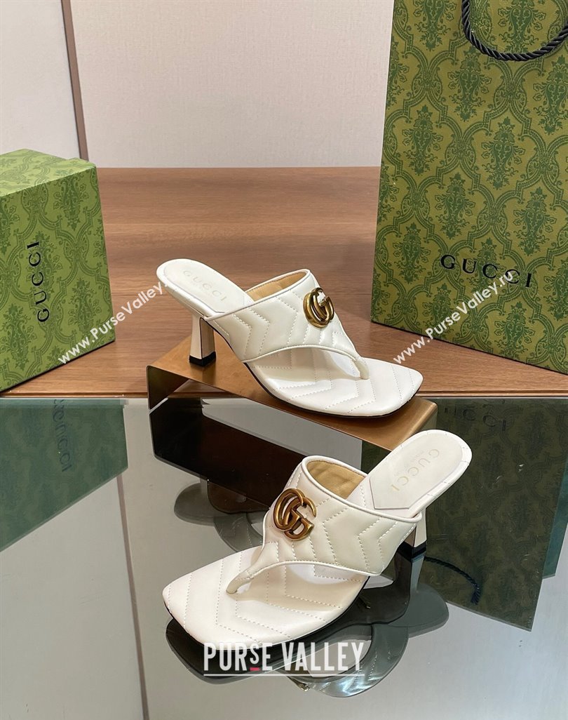 Gucci Double G Thong Slide Sandals 5.5cm in Chevron Leather White 2024 776995 (MD-240427047)