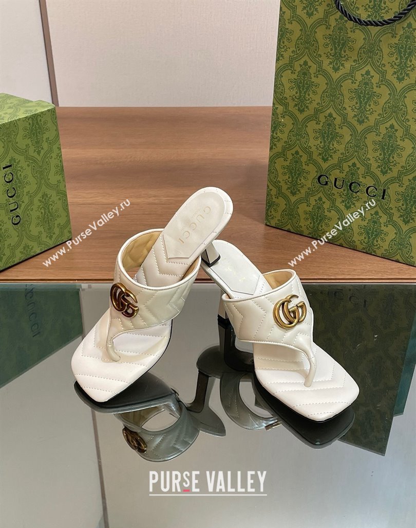 Gucci Double G Thong Slide Sandals 5.5cm in Chevron Leather White 2024 776995 (MD-240427047)