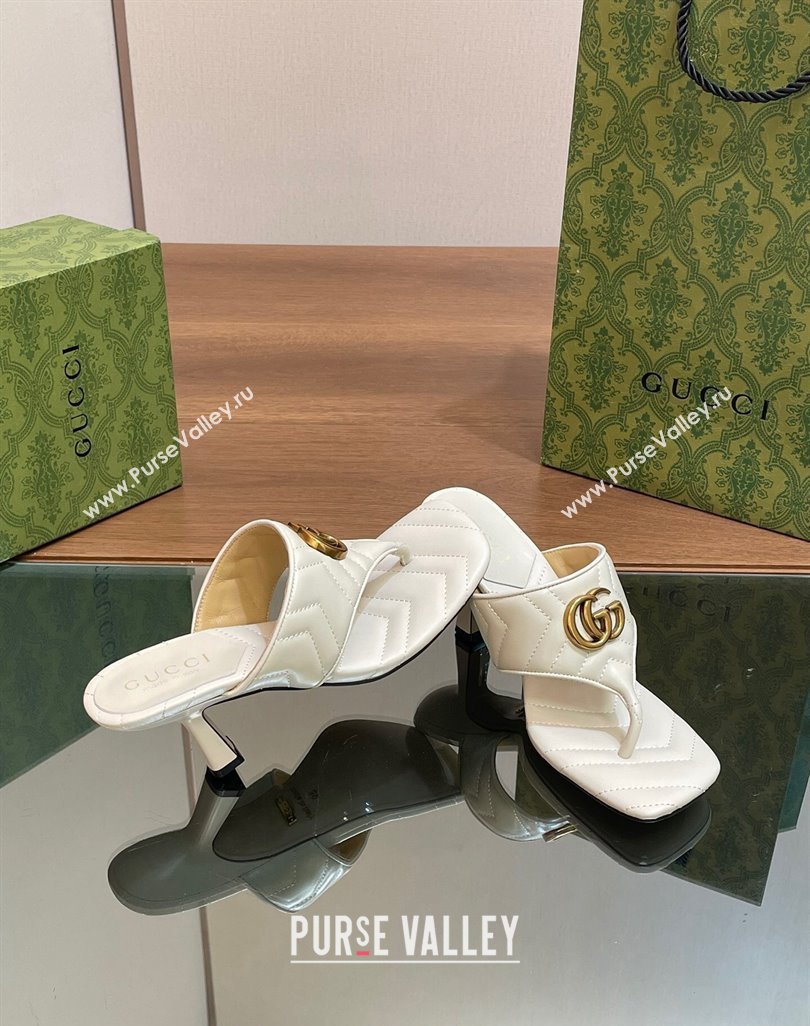 Gucci Double G Thong Slide Sandals 5.5cm in Chevron Leather White 2024 776995 (MD-240427047)