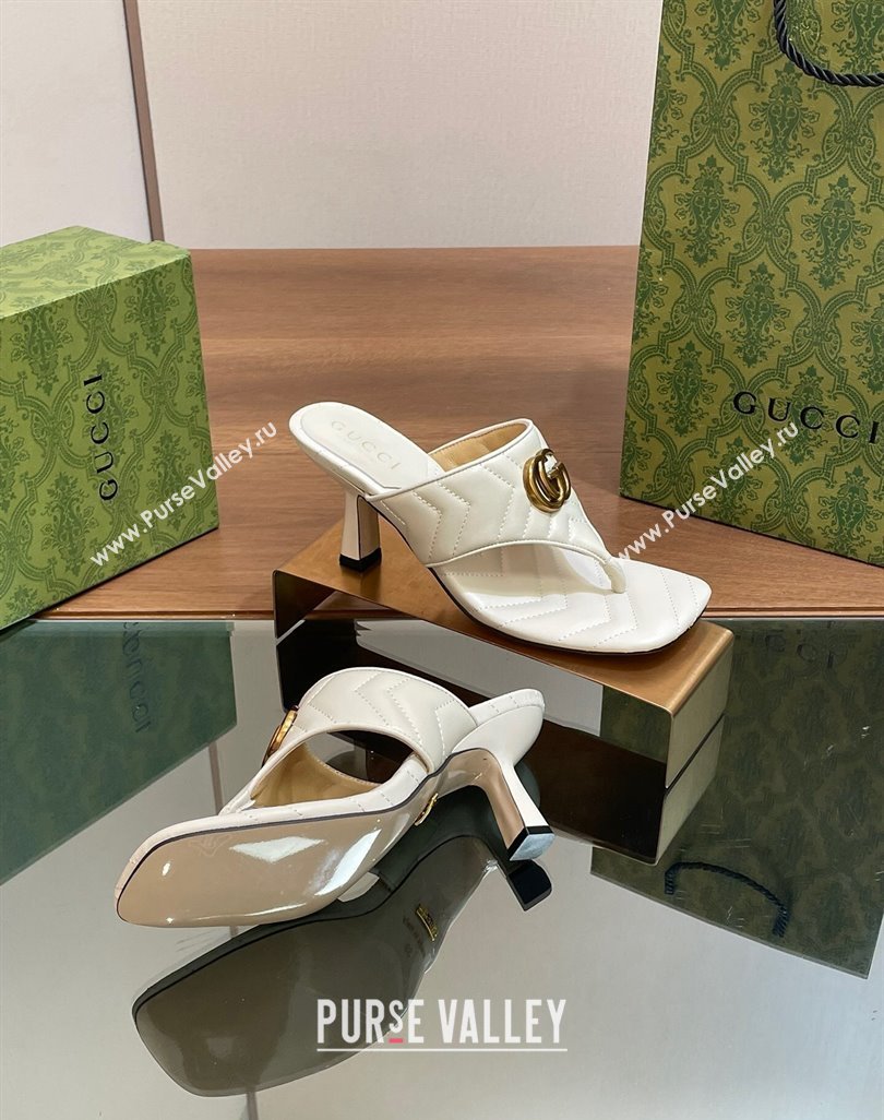 Gucci Double G Thong Slide Sandals 5.5cm in Chevron Leather White 2024 776995 (MD-240427047)