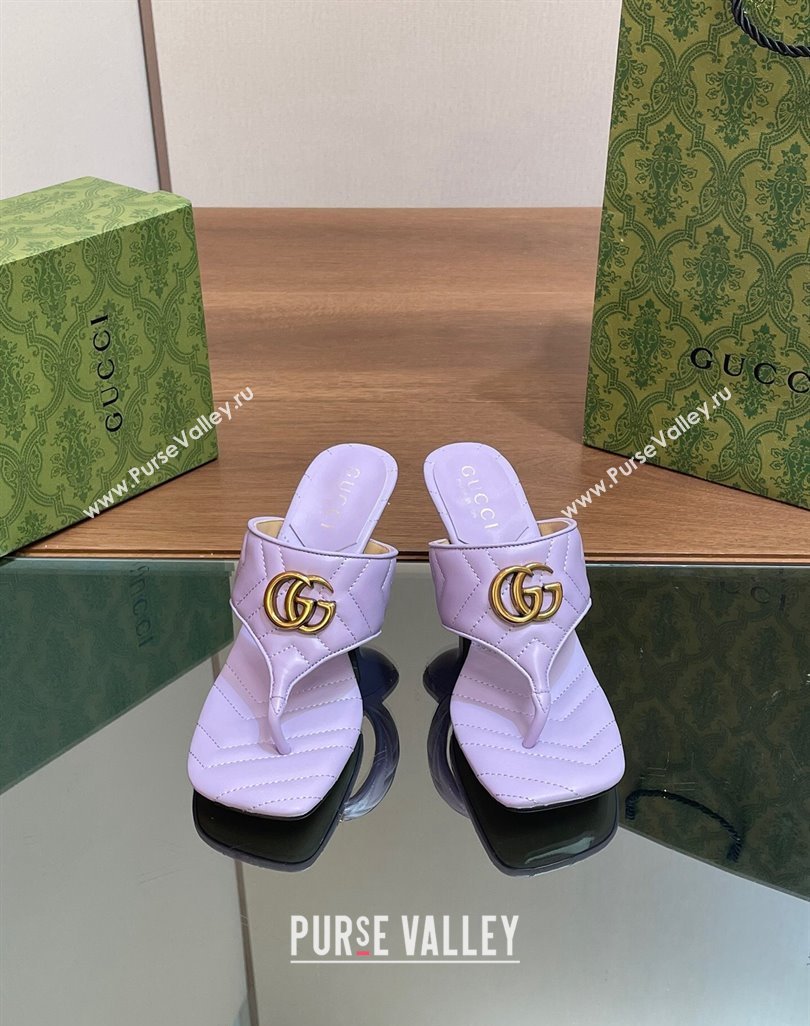 Gucci Double G Thong Slide Sandals 5.5cm in Chevron Leather Purple 2024 776995 (MD-240427048)