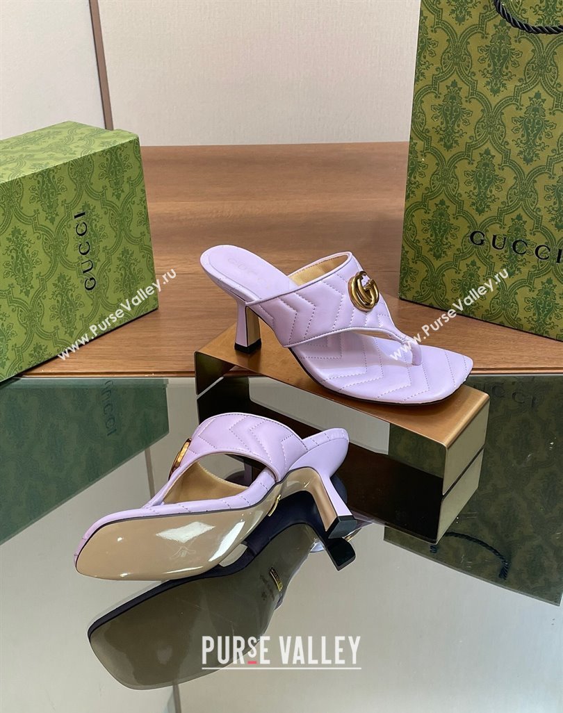 Gucci Double G Thong Slide Sandals 5.5cm in Chevron Leather Purple 2024 776995 (MD-240427048)