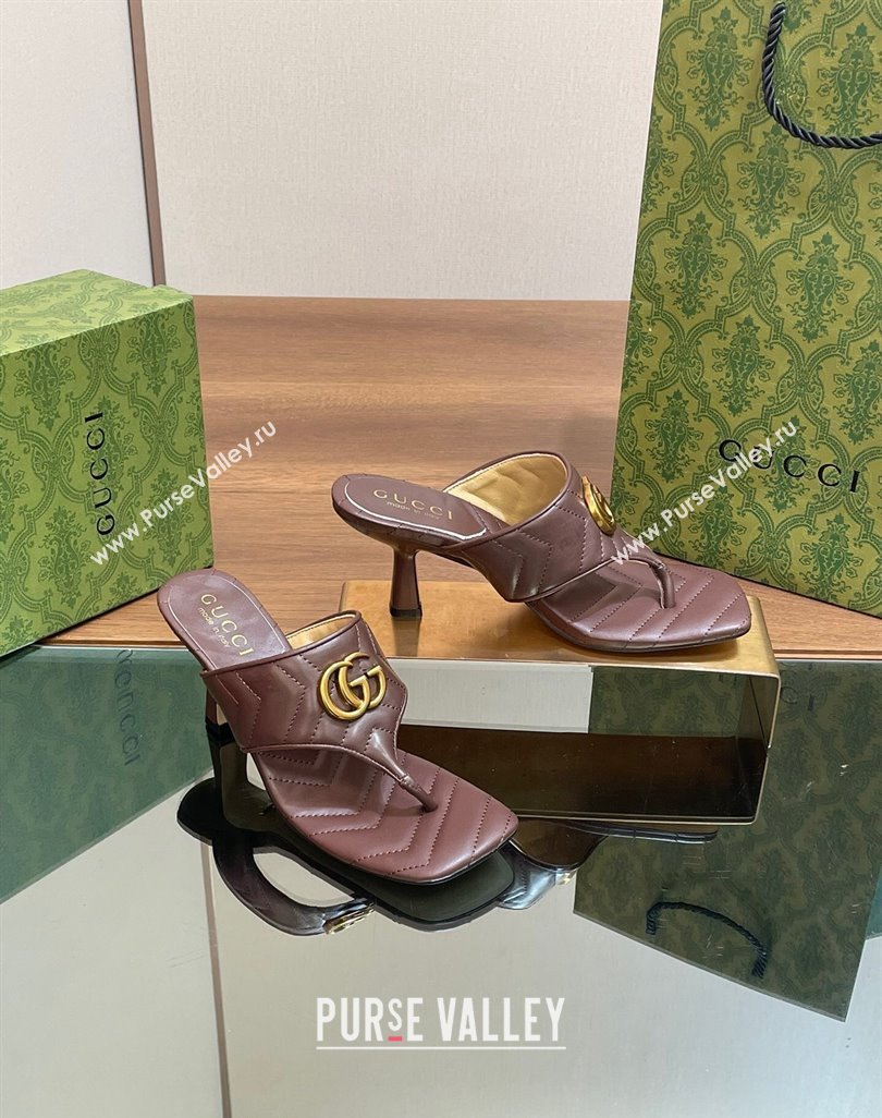 Gucci Double G Thong Slide Sandals 5.5cm in Chevron Leather Dark Brown 2024 776995 (MD-240427051)