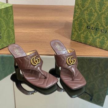 Gucci Double G Thong Slide Sandals 5.5cm in Chevron Leather Dark Brown 2024 776995 (MD-240427051)
