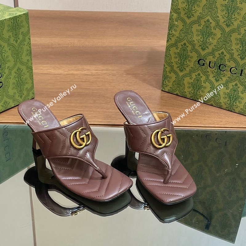 Gucci Double G Thong Slide Sandals 5.5cm in Chevron Leather Dark Brown 2024 776995 (MD-240427051)