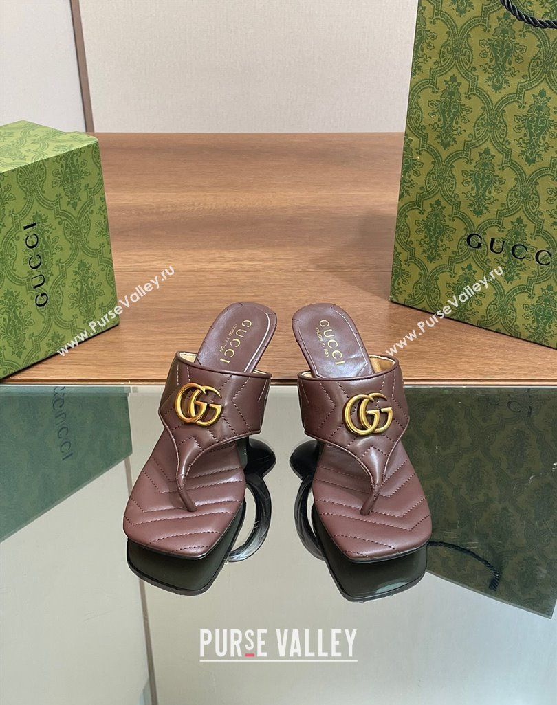 Gucci Double G Thong Slide Sandals 5.5cm in Chevron Leather Dark Brown 2024 776995 (MD-240427051)