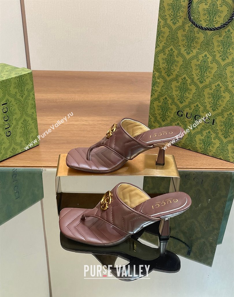 Gucci Double G Thong Slide Sandals 5.5cm in Chevron Leather Dark Brown 2024 776995 (MD-240427051)