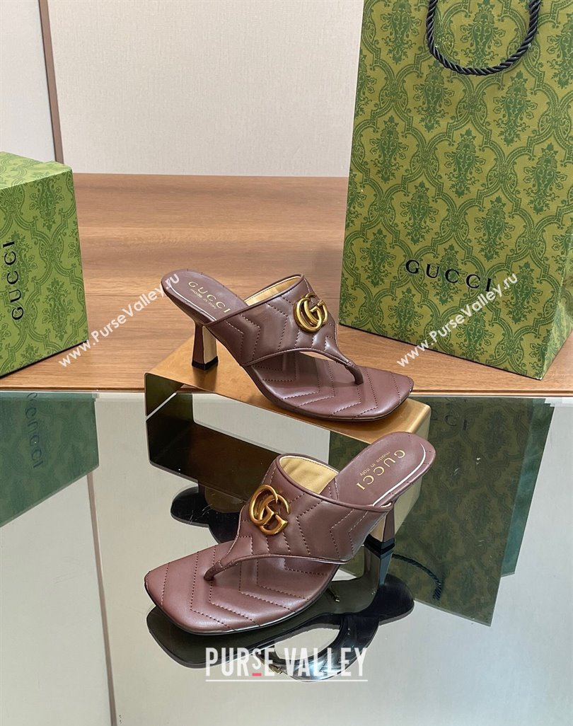 Gucci Double G Thong Slide Sandals 5.5cm in Chevron Leather Dark Brown 2024 776995 (MD-240427051)