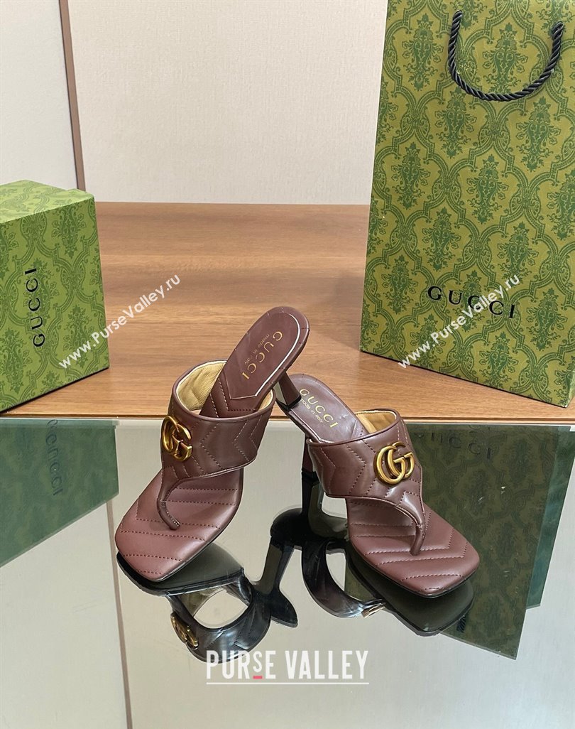 Gucci Double G Thong Slide Sandals 5.5cm in Chevron Leather Dark Brown 2024 776995 (MD-240427051)