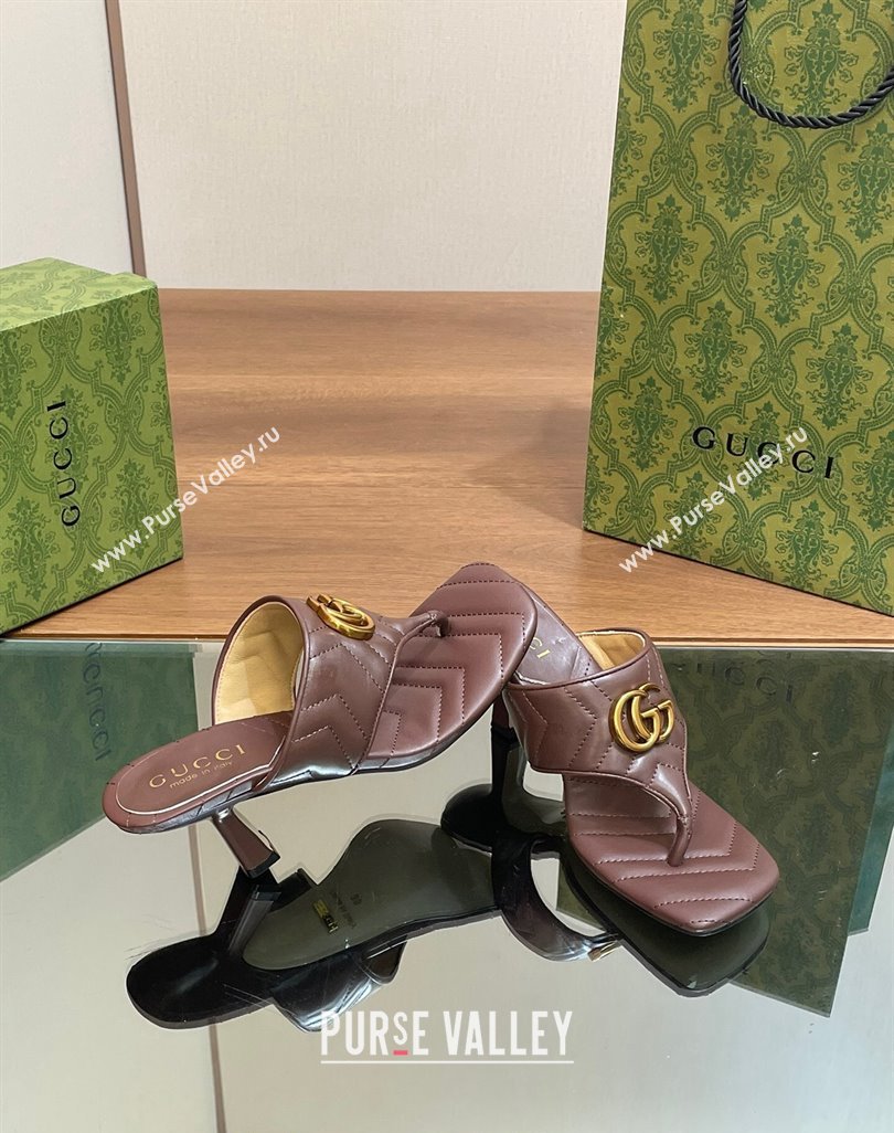 Gucci Double G Thong Slide Sandals 5.5cm in Chevron Leather Dark Brown 2024 776995 (MD-240427051)