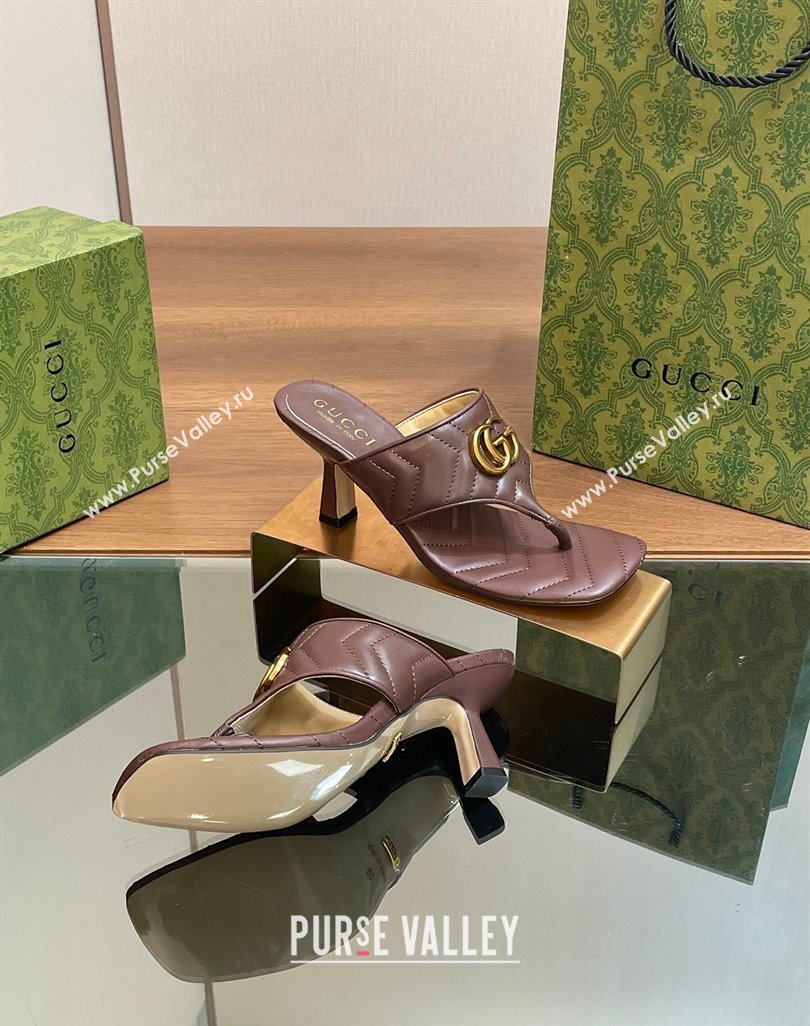Gucci Double G Thong Slide Sandals 5.5cm in Chevron Leather Dark Brown 2024 776995 (MD-240427051)