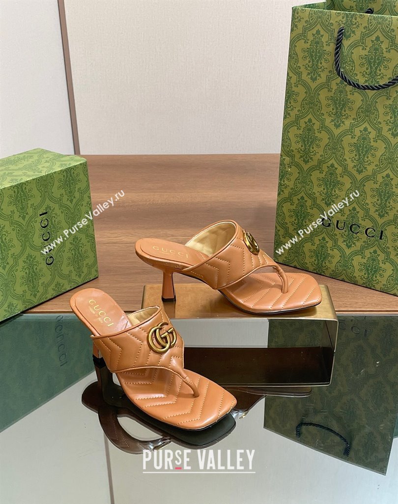 Gucci Double G Thong Slide Sandals 5.5cm in Chevron Leather Tan Brown 2024 776995 (MD-240427052)