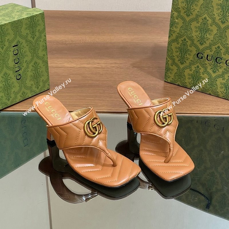 Gucci Double G Thong Slide Sandals 5.5cm in Chevron Leather Tan Brown 2024 776995 (MD-240427052)