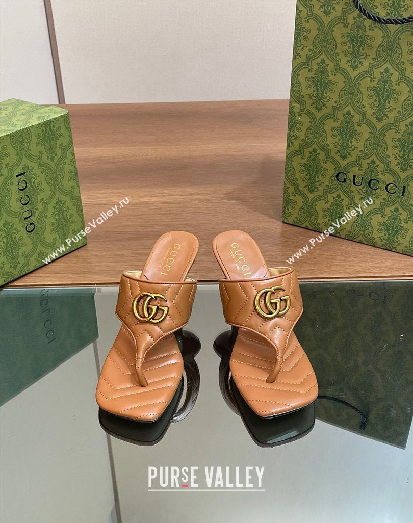 Gucci Double G Thong Slide Sandals 5.5cm in Chevron Leather Tan Brown 2024 776995 (MD-240427052)
