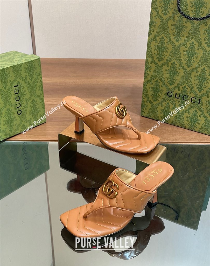 Gucci Double G Thong Slide Sandals 5.5cm in Chevron Leather Tan Brown 2024 776995 (MD-240427052)