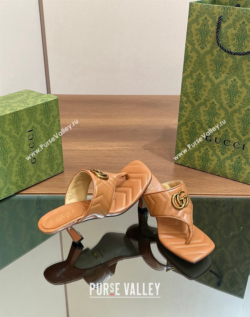 Gucci Double G Thong Slide Sandals 5.5cm in Chevron Leather Tan Brown 2024 776995 (MD-240427052)