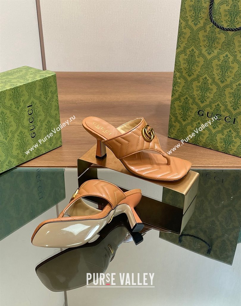 Gucci Double G Thong Slide Sandals 5.5cm in Chevron Leather Tan Brown 2024 776995 (MD-240427052)