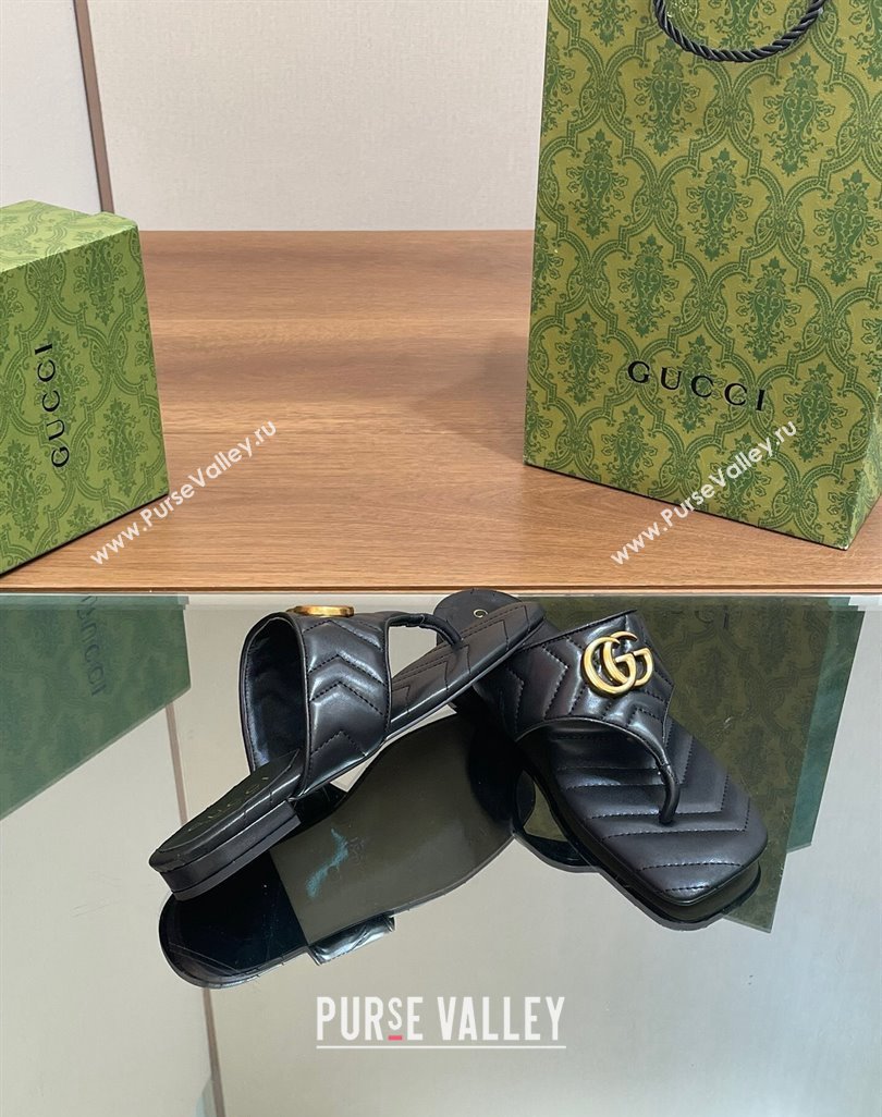Gucci Double G Flat Thong Slide Sandals in Chevron Leather Black 2024 776995 (MD-240427053)