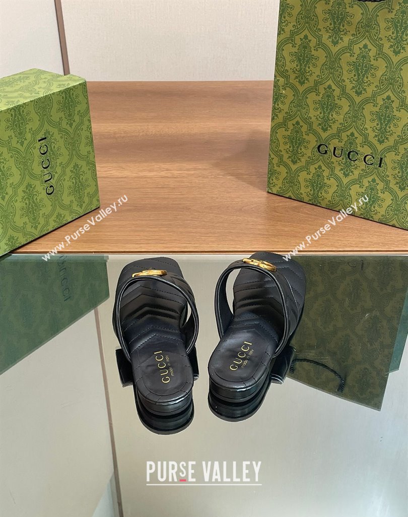 Gucci Double G Flat Thong Slide Sandals in Chevron Leather Black 2024 776995 (MD-240427053)