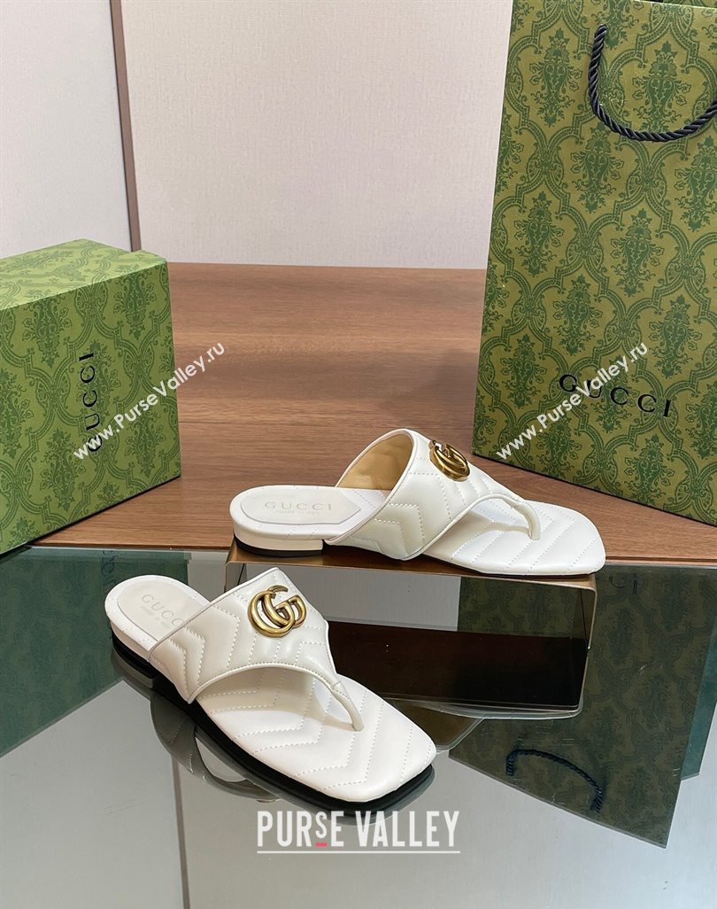 Gucci Double G Flat Thong Slide Sandals in Chevron Leather White 2024 776995 (MD-240427054)