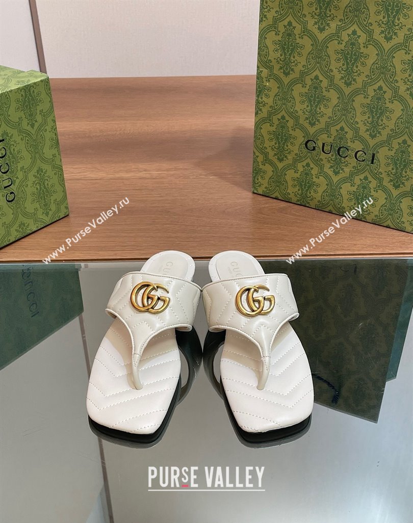 Gucci Double G Flat Thong Slide Sandals in Chevron Leather White 2024 776995 (MD-240427054)