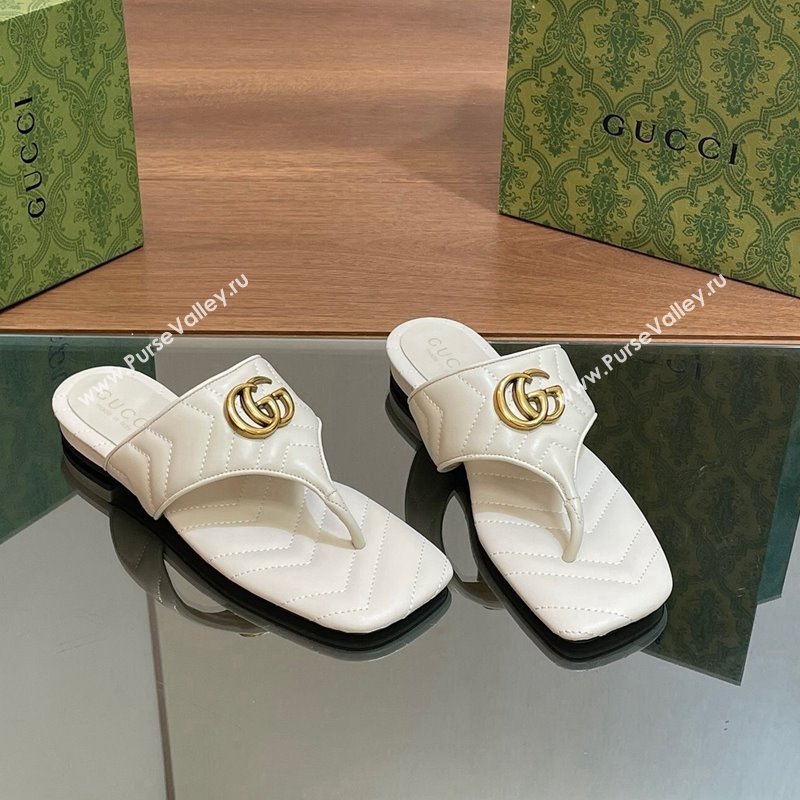 Gucci Double G Flat Thong Slide Sandals in Chevron Leather White 2024 776995 (MD-240427054)