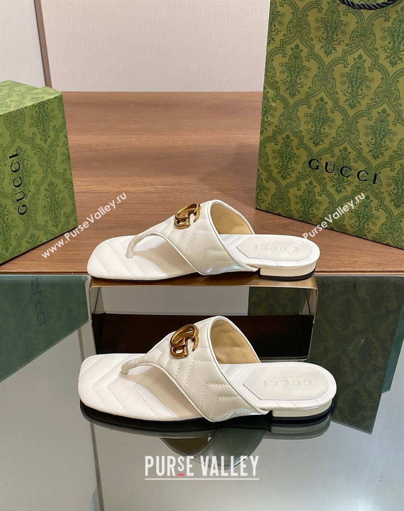 Gucci Double G Flat Thong Slide Sandals in Chevron Leather White 2024 776995 (MD-240427054)