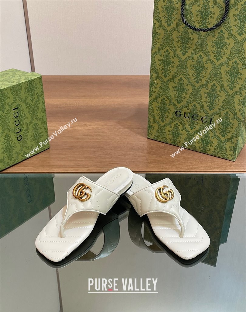 Gucci Double G Flat Thong Slide Sandals in Chevron Leather White 2024 776995 (MD-240427054)