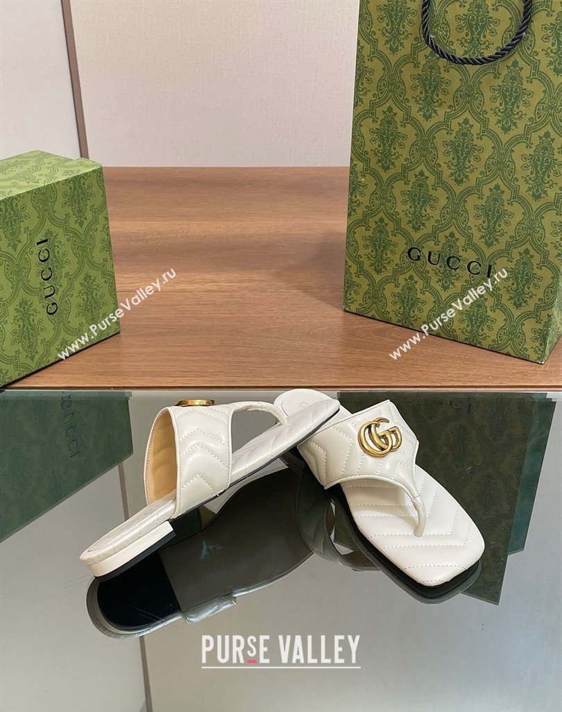 Gucci Double G Flat Thong Slide Sandals in Chevron Leather White 2024 776995 (MD-240427054)